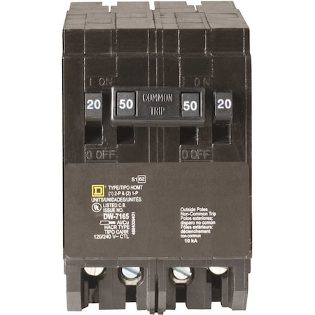Square D Miniature Circuit Breaker, HOMT Series, 20 to 50A, 2x1, 1x2 Pole, 120/240V AC, 10kA HOMT2020250CP